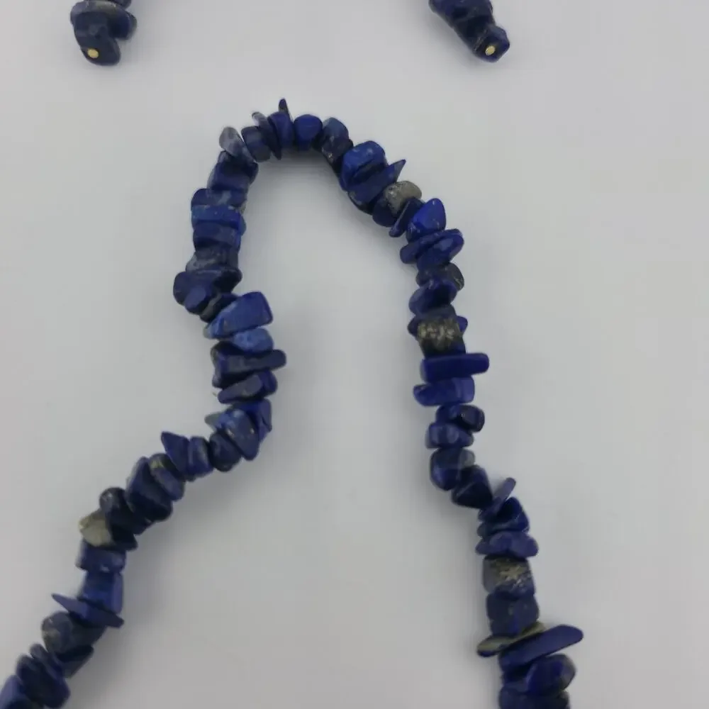 Lapis Lazuli Chip Bead Multi Strand Necklace & Dangle Earrings Set